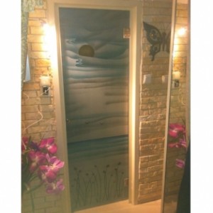 דלת אמבטיה מזכוכית עם ציור